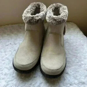 Khombu Iris Cream Genuine Suede Leather‎ With Faux Fur Ankle Boots Women’s Sz 10